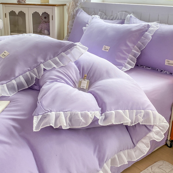 91家纺网 家纺一手货源 找家纺 红日子纺织品 2025新款韩版华夫格水洗棉四件套 香芋紫