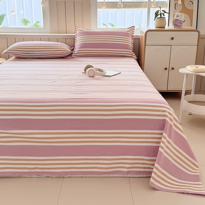 91家纺网 家纺一手货源 找家纺 2025新款全棉色织老粗布四件套 粉恋