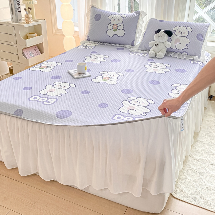 91家纺网 家纺一手货源 找家纺 康纳利2025新款A类冰豆豆床裙款凉席夏被四件套凉感丝空调被送买家秀 波点狗