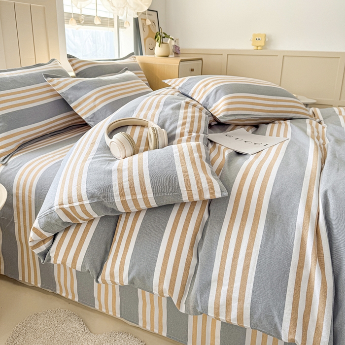 91家纺网 家纺一手货源 找家纺 2025新款全棉色织老粗布四件套 迟暮