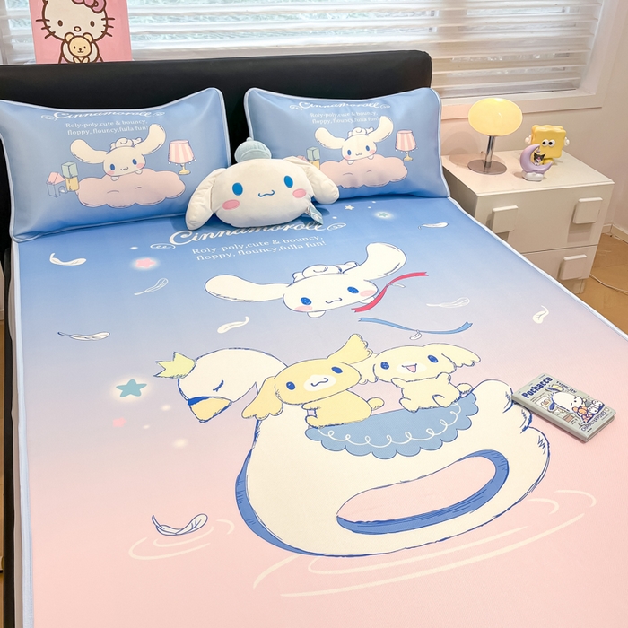 91家纺网 家纺一手货源 找家纺 暮思家居 2025新款正版授权A类大版数码印花三丽鸥可机洗1200D冰丝凉席可组合针织棉夏被四件套床笠款 床笠款-天使大耳狗