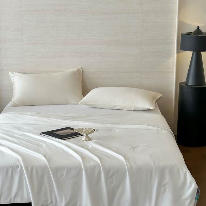 91家纺网 家纺一手货源 找家纺 茧羽世家 2025天丝纯色床笠夏被被子如丝系列 如丝 本白