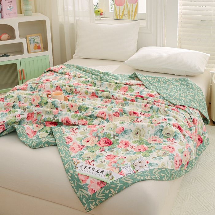 91家纺网 家纺一手货源 找家纺 锦鹭被业 2025新款A类里外全棉印花夏被 花舞