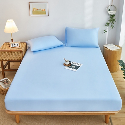 艾橙家纺 2025新款正宗133x72喷气织造全棉纯棉纯色床笠三件套 天真蓝