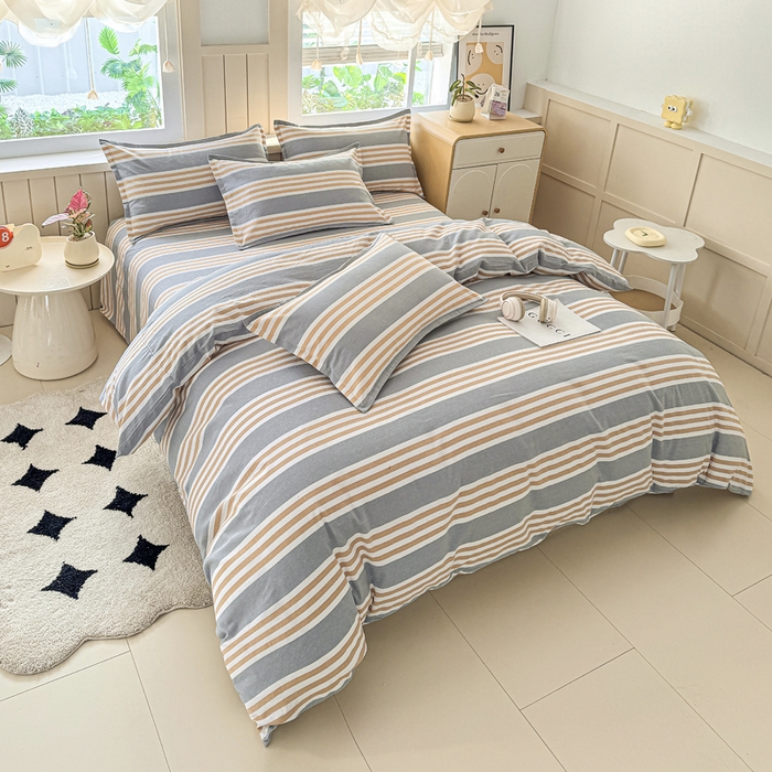 91家纺网 家纺一手货源 找家纺 2025新款全棉色织老粗布四件套 迟暮