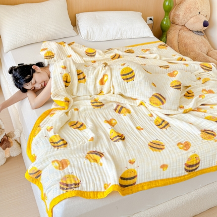 （总）乐家毛巾被2025新款全棉六层一体超柔泡泡纱多功能毯