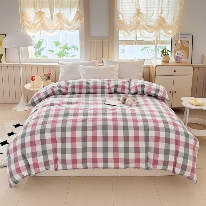 91家纺网 家纺一手货源 找家纺 2025新款全棉色织老粗布四件套 花格