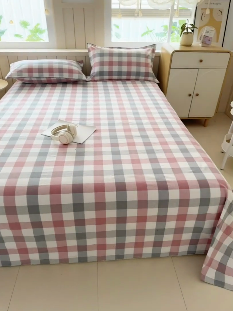 91家纺网 家纺一手货源 找家纺 2025新款全棉色织老粗布单床单 花格