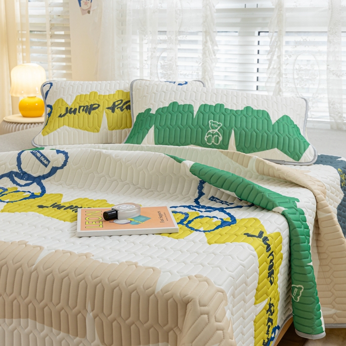 91家纺网 家纺一手货源 找家纺 默忆 2025新款凉感丝印花乳胶凉席 酷酷熊