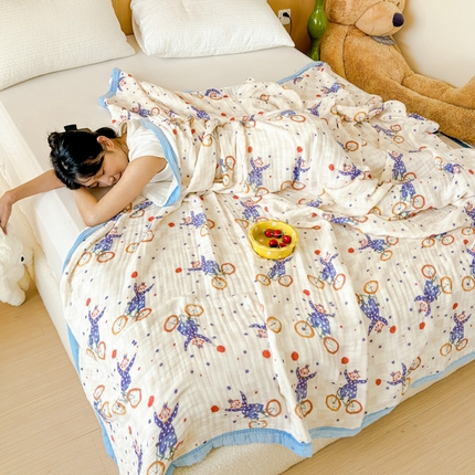 乐家毛巾被2025新款全棉六层一体超柔泡泡纱多功能毯 马戏团