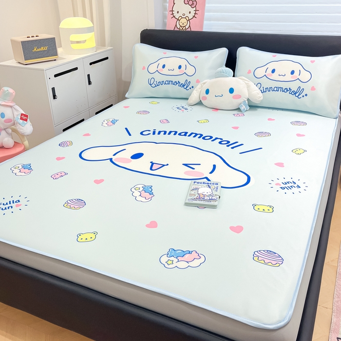 91家纺网 家纺一手货源 找家纺 暮思家居 2025新款正版授权A类大版数码印花三丽鸥可机洗1200D冰丝凉席可组合针织棉夏被四件套床笠款 床笠款-开心玉桂狗