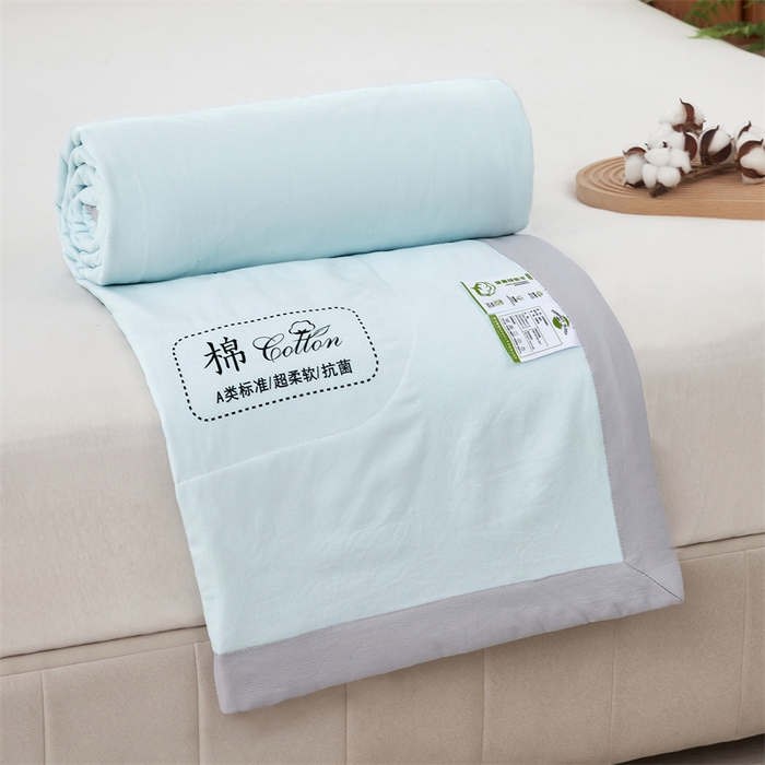 91家纺网 家纺一手货源 找家纺 芊梵 2025新款针织棉花夏被手包边单凉被空调被 棉朵-蓝