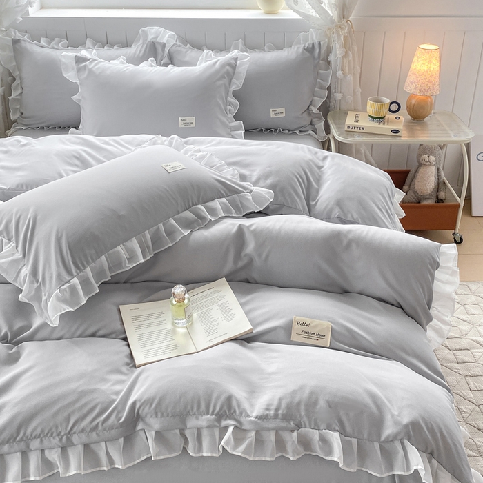 91家纺网 家纺一手货源 找家纺 红日子纺织品 2025新款韩版华夫格水洗棉四件套 绅士灰