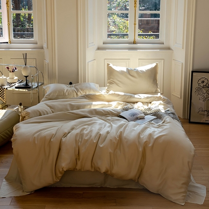 91家纺网 家纺一手货源 找家纺 （总） 禾时 2025新款60支兰精天丝轻奢纯色双拼四件套