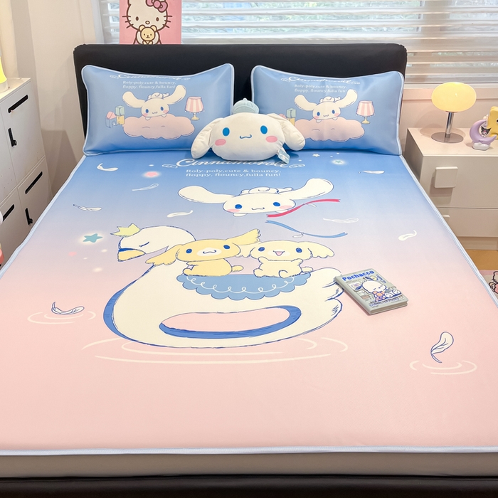 91家纺网 家纺一手货源 找家纺 暮思家居 2025新款正版授权A类大版数码印花三丽鸥可机洗1200D冰丝凉席可组合针织棉夏被四件套床笠款 床笠款-天使大耳狗