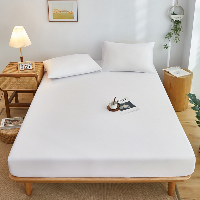 91家纺网 家纺一手货源 找家纺 艾橙家纺 2025新款正宗133x72喷气织造全棉纯棉纯色床笠三件套 雪月白