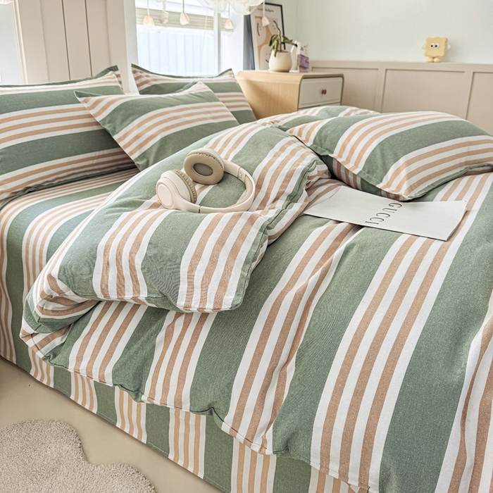 91家纺网 家纺一手货源 找家纺 2025新款全棉色织老粗布四件套 春燕