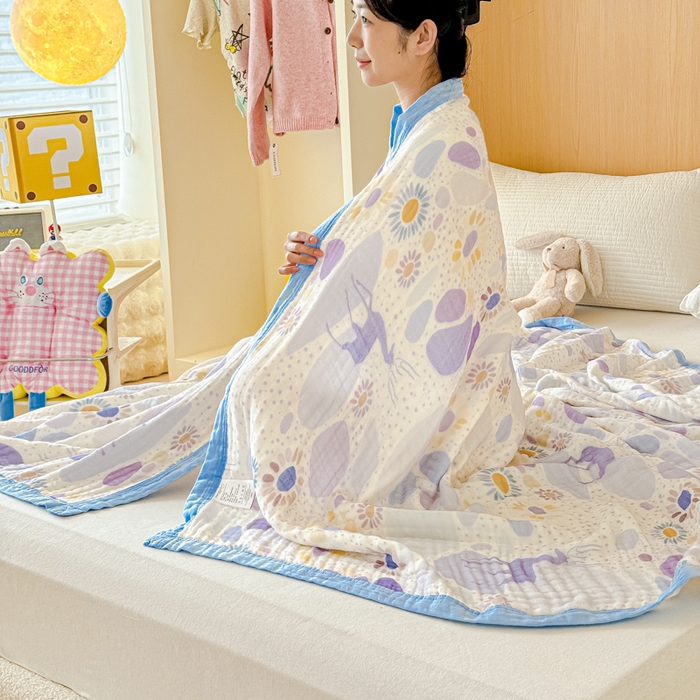 91家纺网 家纺一手货源 找家纺 乐家毛巾被2025新款全棉六层一体超柔泡泡纱多功能毯 麋鹿