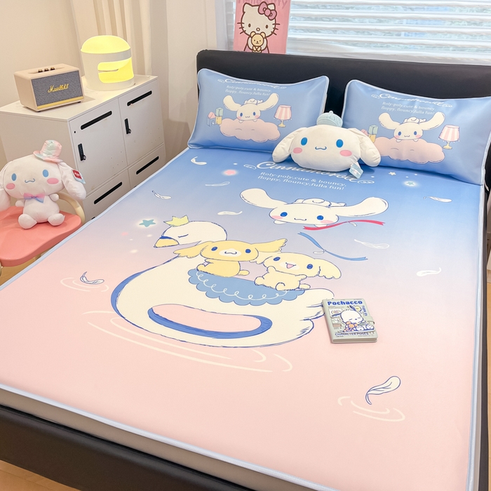 91家纺网 家纺一手货源 找家纺 暮思家居 2025新款正版授权A类大版数码印花三丽鸥可机洗1200D冰丝凉席可组合针织棉夏被四件套床笠款 床笠款-天使大耳狗