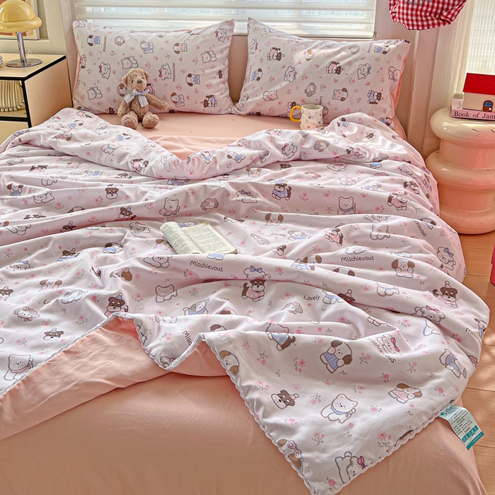 91家纺网 家纺一手货源 找家纺 妖妖家纺2025新款糯糯夏凉被四件套夏凉被空调被 狗狗乐园