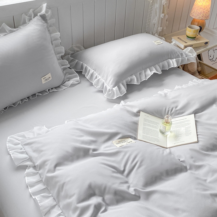 91家纺网 家纺一手货源 找家纺 红日子纺织品 2025新款韩版华夫格水洗棉四件套 绅士灰