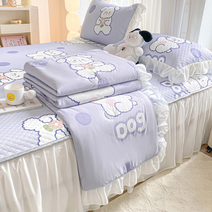 91家纺网 家纺一手货源 找家纺 康纳利2025新款A类冰豆豆床裙款凉席夏被四件套凉感丝空调被送买家秀 波点狗