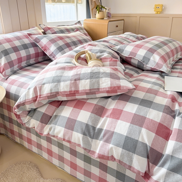 91家纺网 家纺一手货源 找家纺 2025新款全棉色织老粗布四件套 花格