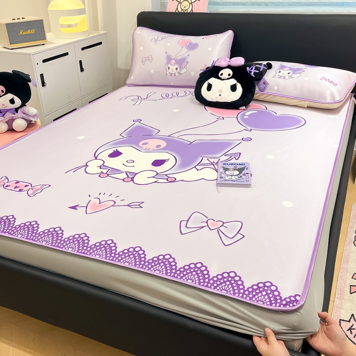 91家纺网 家纺一手货源 找家纺 暮思家居 2025新款正版授权A类大版数码印花三丽鸥可机洗1200D冰丝凉席可组合针织棉夏被四件套床笠款 床笠款-梦想库洛米