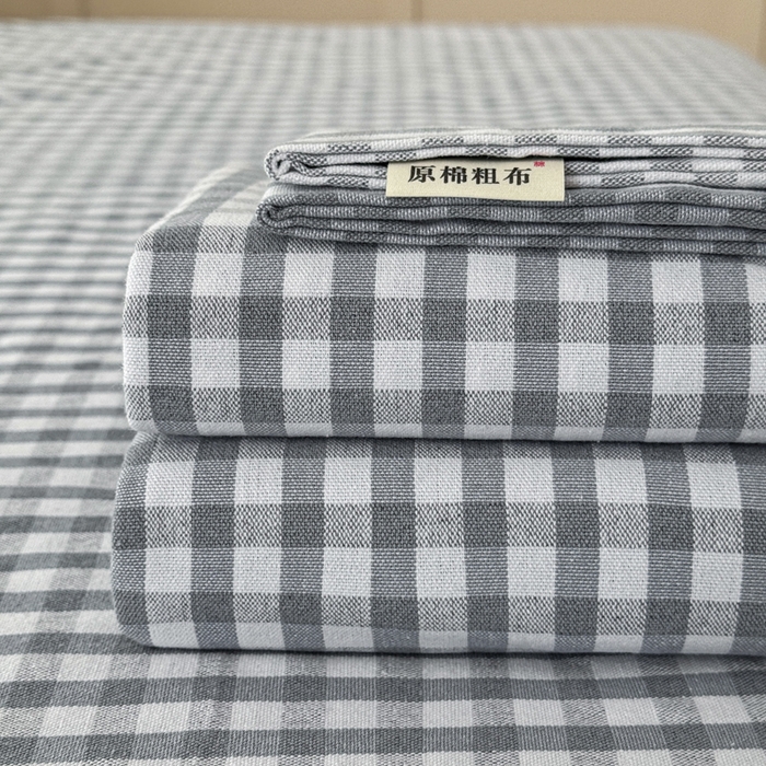 91家纺网 家纺一手货源 找家纺 2025新款全棉色织老粗布单床单 淡墨