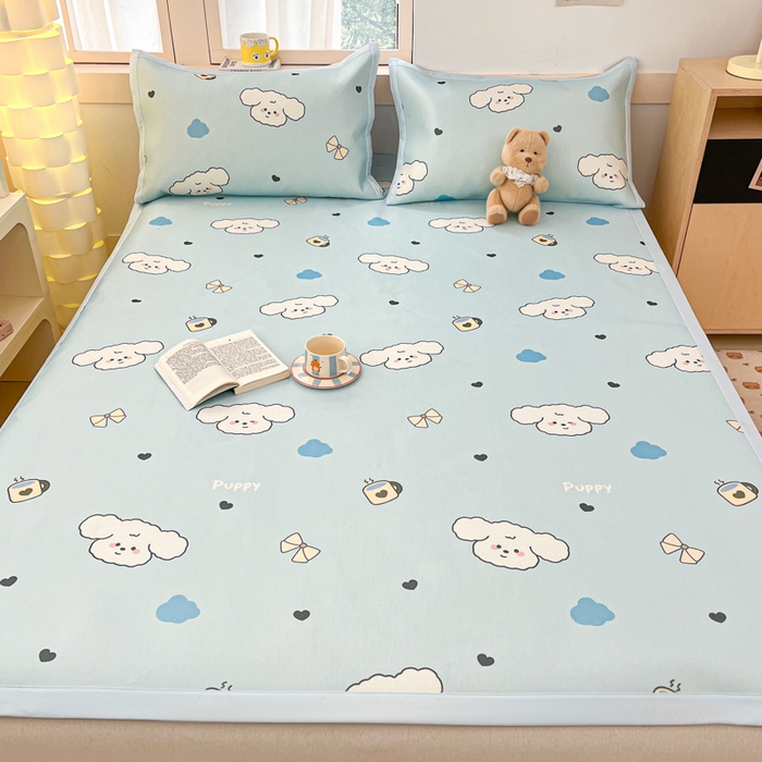 91家纺网 家纺一手货源 找家纺 绒艺席业 2025新款600D冰丝印花数码印花冰藤席卡通小清新系列 云朵狗