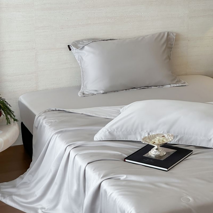 91家纺网 家纺一手货源 找家纺 茧羽世家 2025天丝纯色床笠夏被被子如丝系列 如丝 蜜桃灰