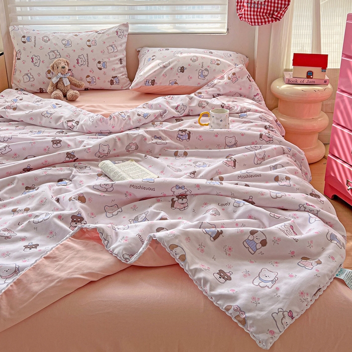 91家纺网 家纺一手货源 找家纺 妖妖家纺2025新款糯糯夏凉被四件套夏凉被空调被 狗狗乐园