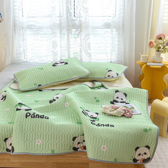 91家纺网 家纺一手货源 找家纺 默忆 2025新款凉感丝印花乳胶凉席 开心熊猫