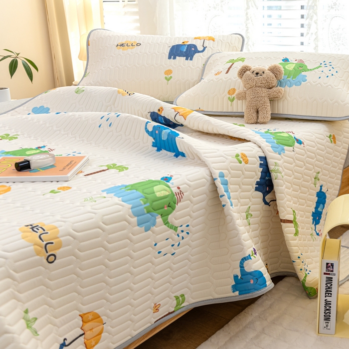 91家纺网 家纺一手货源 找家纺 默忆 2025新款凉感丝印花乳胶凉席 快乐小象