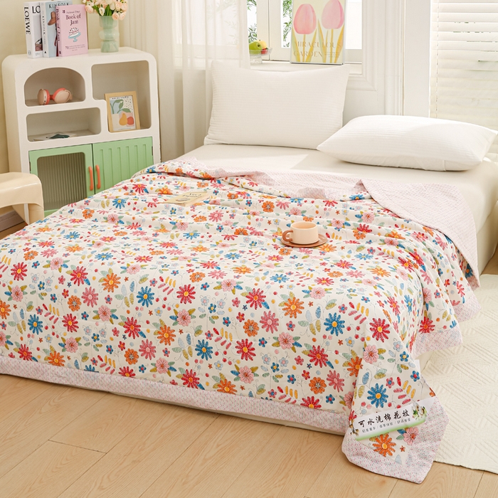 91家纺网 家纺一手货源 找家纺 锦鹭被业 2025新款A类里外全棉印花夏被 太阳花