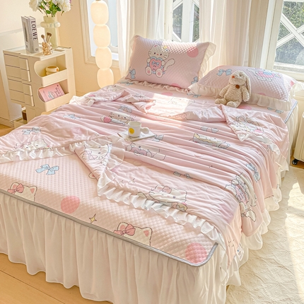 康纳利2025新款A类冰豆豆床裙款凉席夏被四件套凉感丝空调被送买家秀 甜心猫咪