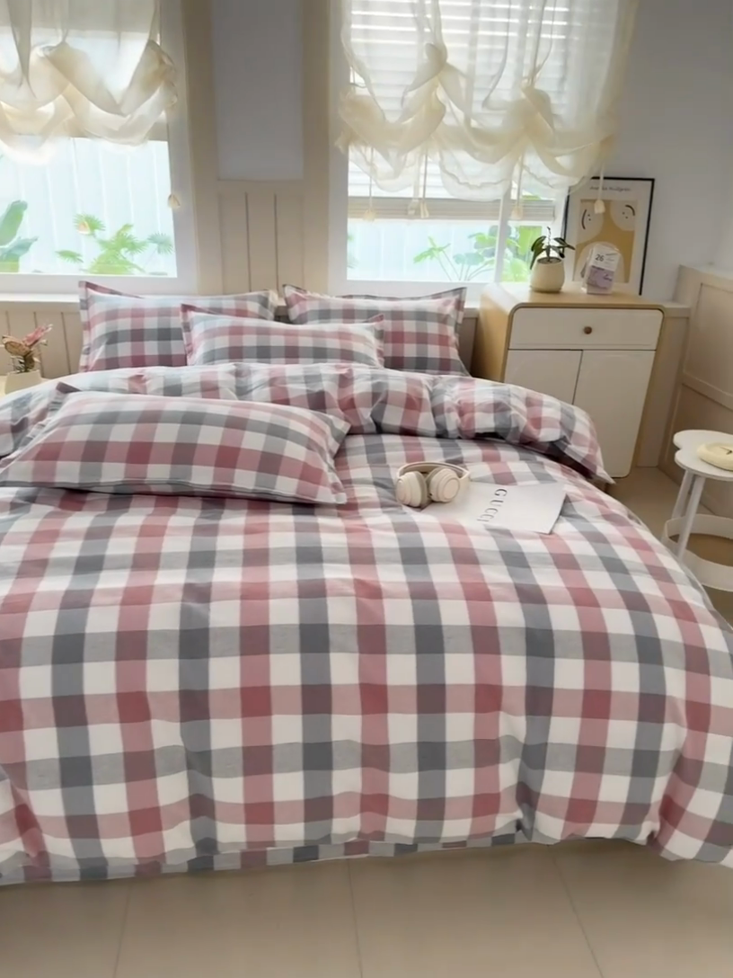 91家纺网 家纺一手货源 找家纺 2025新款全棉色织老粗布四件套 花格