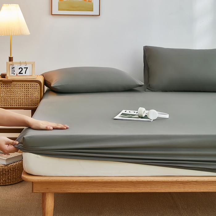 91家纺网 家纺一手货源 找家纺 艾橙家纺 2025新款正宗133x72喷气织造全棉纯棉纯色床笠三件套 绅士灰