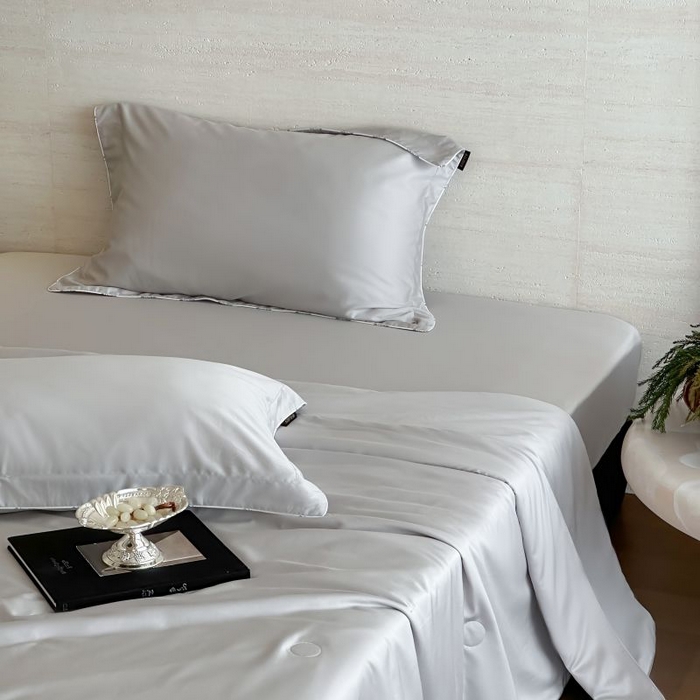 91家纺网 家纺一手货源 找家纺 茧羽世家 2025天丝纯色床笠夏被被子如丝系列 如丝 蜜桃灰