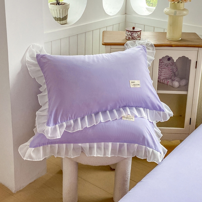 91家纺网 家纺一手货源 找家纺 红日子纺织品 2025新款韩版华夫格水洗棉四件套 香芋紫