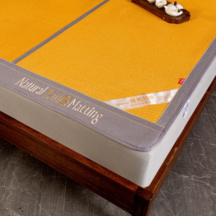 91家纺网 家纺一手货源 找家纺 卡罗兰 2025新款藤席凉席三件套床单床笠黄金藤系列 黄金藤小麦黄-床笠