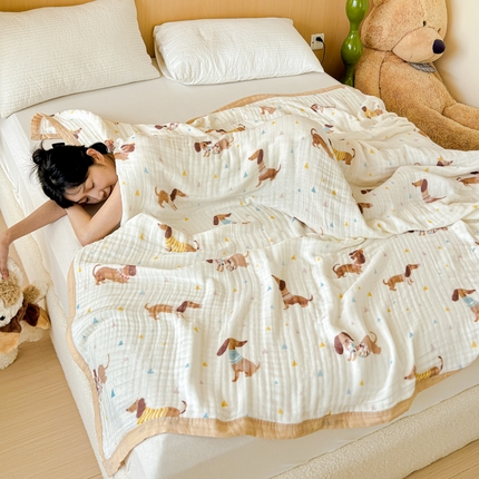 91家纺网 家纺一手货源 找家纺 乐家毛巾被2025新款全棉六层一体超柔泡泡纱多功能毯 大耳狗