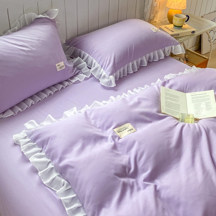 91家纺网 家纺一手货源 找家纺 红日子纺织品 2025新款韩版华夫格水洗棉四件套 香芋紫