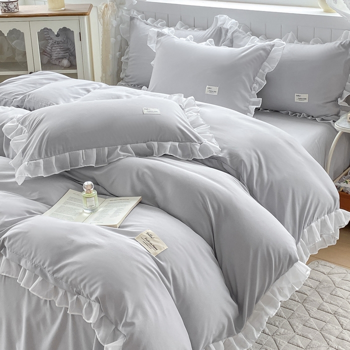 91家纺网 家纺一手货源 找家纺 红日子纺织品 2025新款韩版华夫格水洗棉四件套 绅士灰