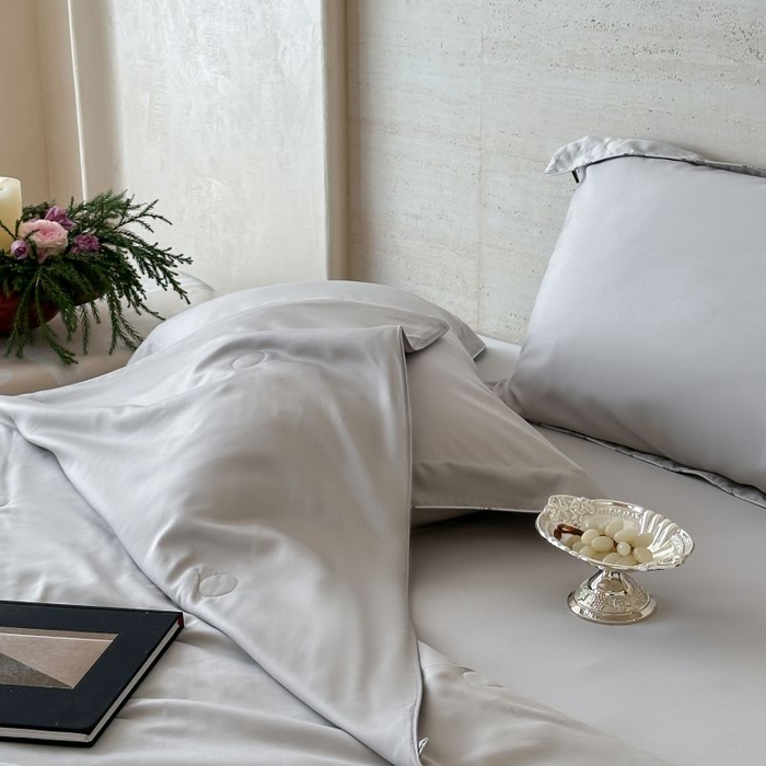 91家纺网 家纺一手货源 找家纺 茧羽世家 2025天丝纯色床笠夏被被子如丝系列 如丝 蜜桃灰