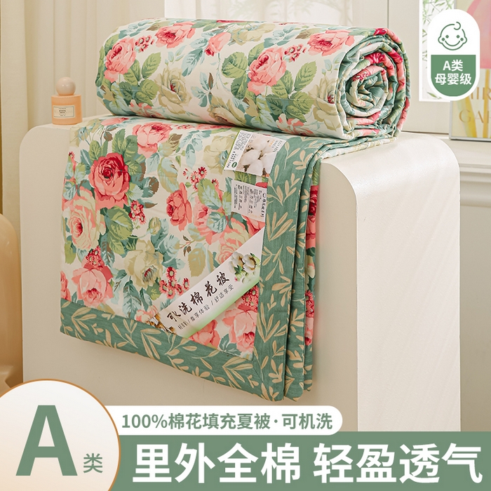 91家纺网 家纺一手货源 找家纺 锦鹭被业 2025新款A类里外全棉印花夏被 花舞