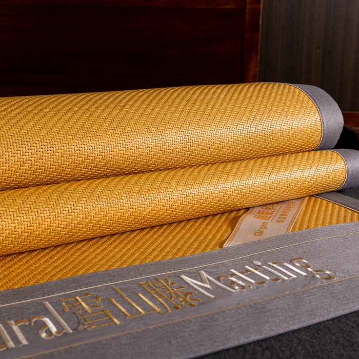 91家纺网 家纺一手货源 找家纺 卡罗兰 2025新款藤席凉席三件套床单床笠黄金藤系列 黄金藤小麦黄-床席