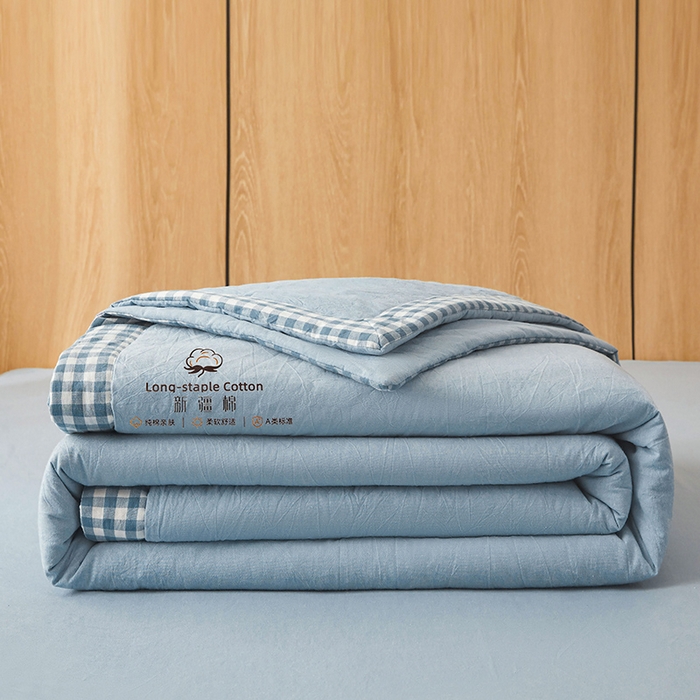 91家纺网 家纺一手货源 找家纺 2025新款无印风纯色100%新疆棉夏被夏凉被空调被棉花夏被棉花被子被芯爆款可机洗（包检测） 新疆棉-蓝色