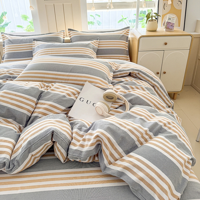 91家纺网 家纺一手货源 找家纺 2025新款全棉色织老粗布四件套 迟暮