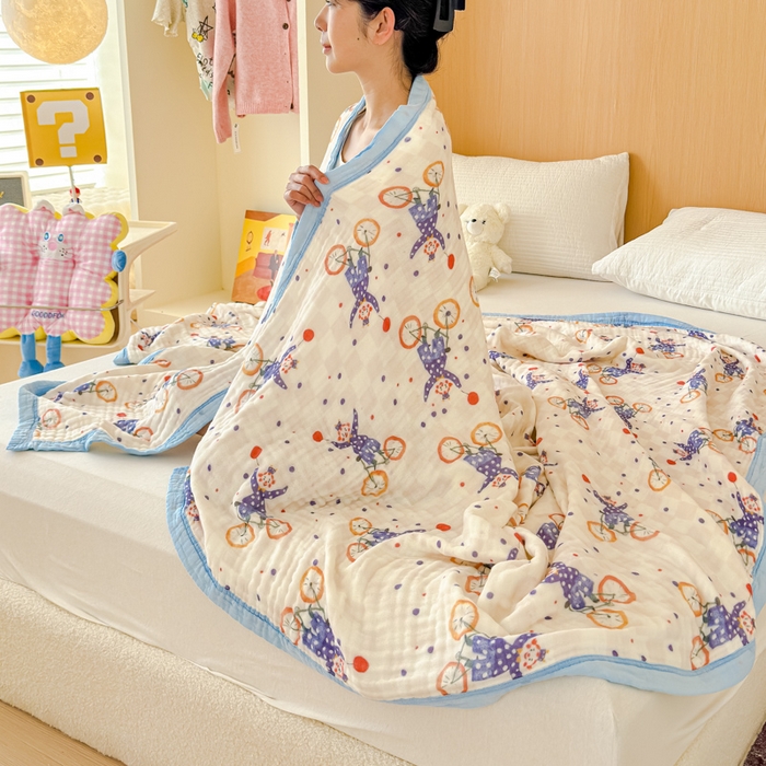 91家纺网 家纺一手货源 找家纺 乐家毛巾被2025新款全棉六层一体超柔泡泡纱多功能毯 马戏团